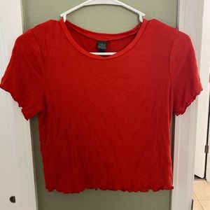 Wild Fable Red ribbed lettuce hem tee